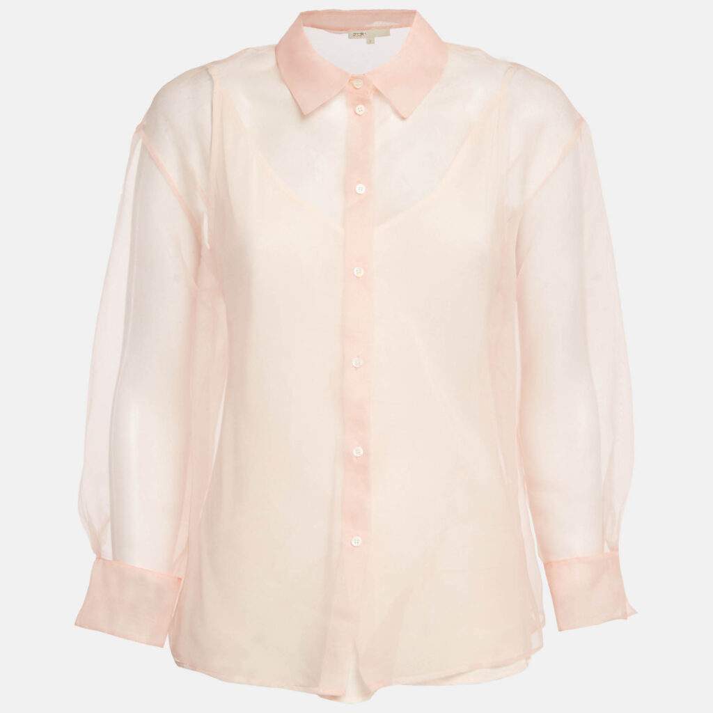 Maje Peach/Orange Organza Button Front Long Sleeve Shirt L
