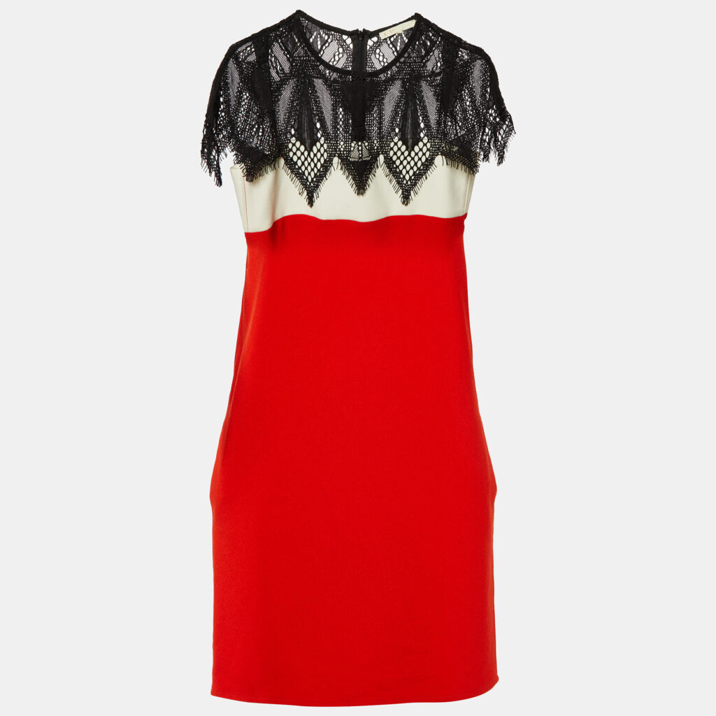 Maje Rouge Colorblock Crepe Lace Overlay Mini Dress M Maje Rouge Colorblock Crepe Lace Overlay Mini Dress M