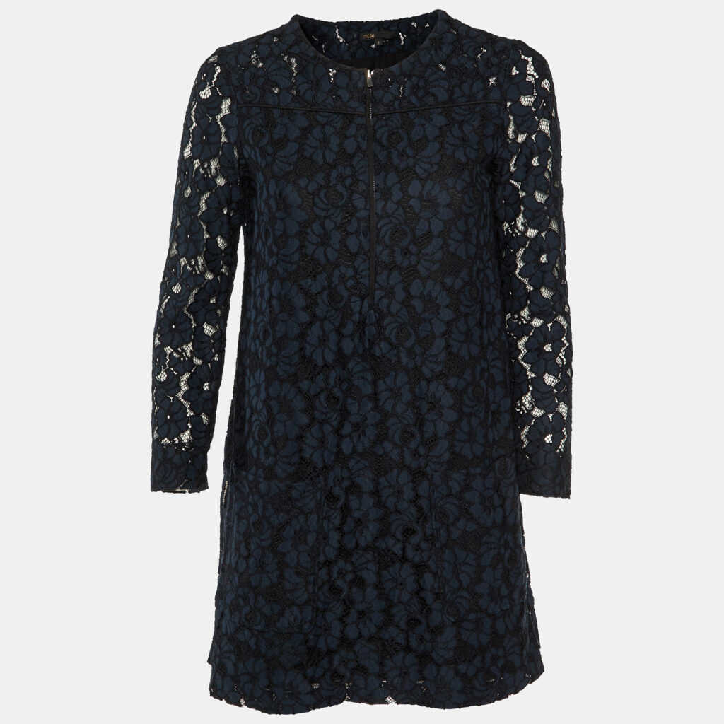 Maje Navy Blue Floral Lace Shift Dress M Maje Navy Blue Floral Lace Shift Dress M