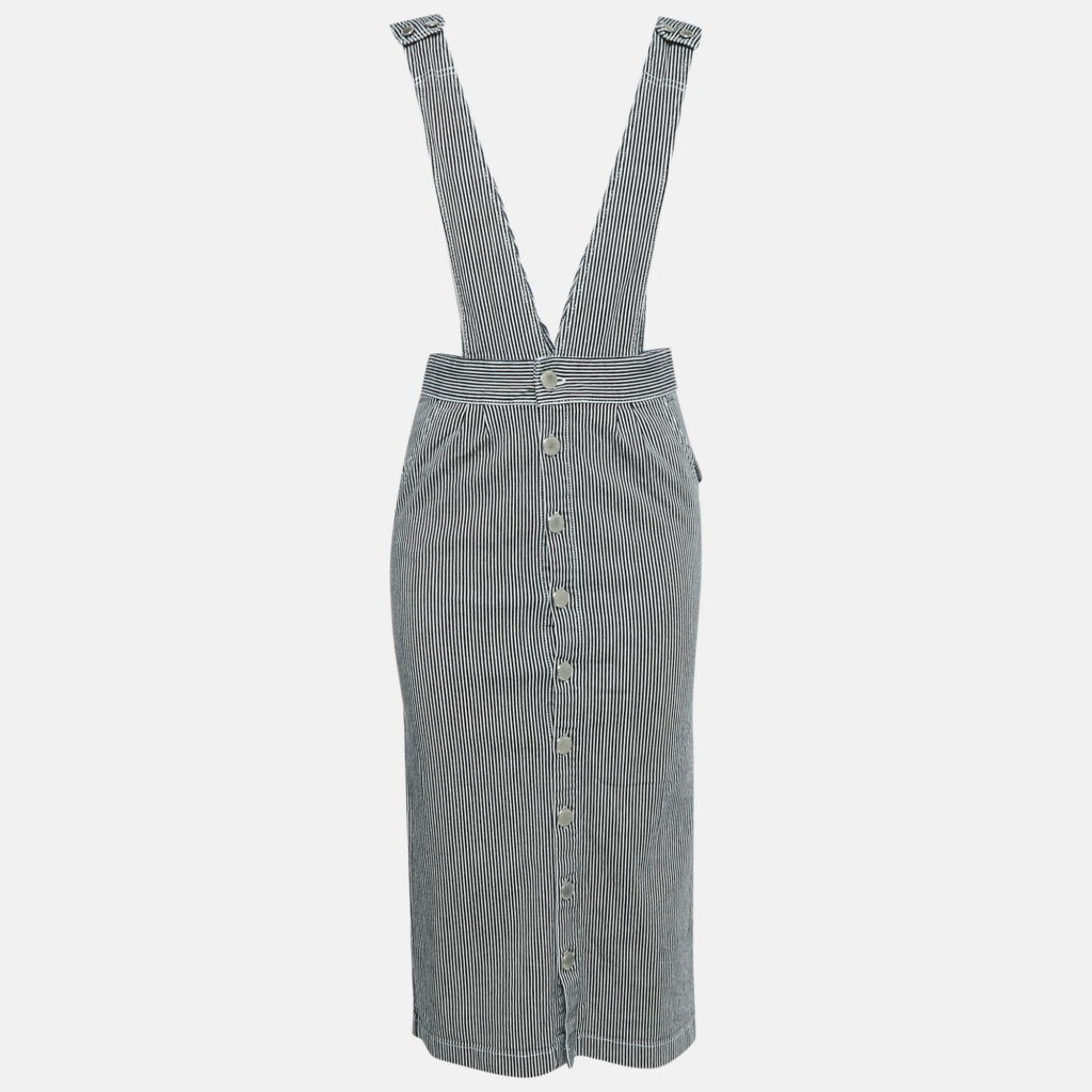Maje Navy Blue/White Stripe Denim Ritano Midi Dress S Maje Navy Blue/White Stripe Denim Ritano Midi Dress S