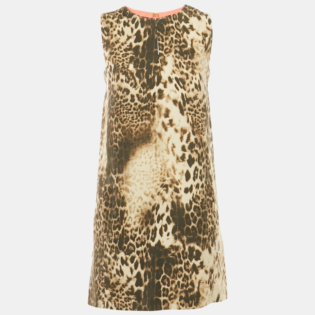 Maje Brown Leopard Pattern Linen Blend Shift Dress S Maje Brown Leopard Pattern Linen Blend Shift Dress S