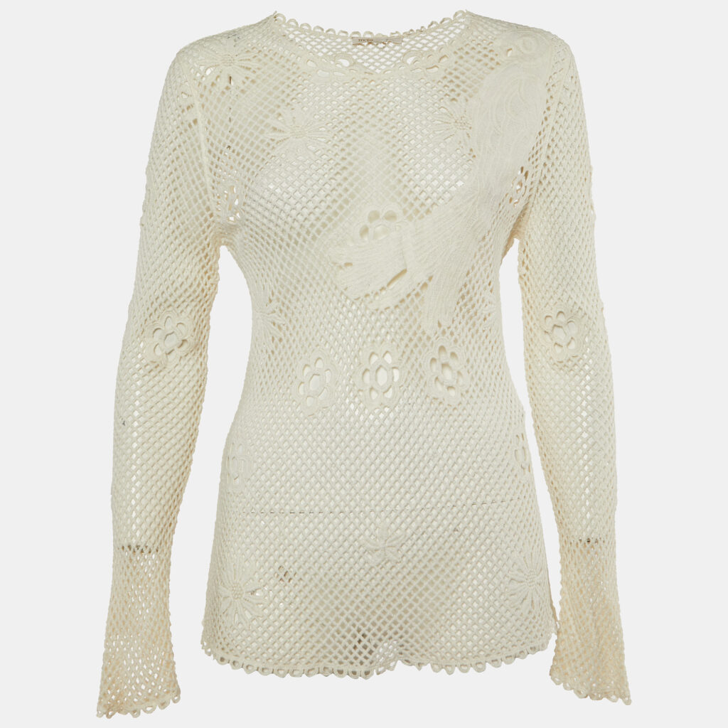 Maje Off White Embroidered Mesh Loriquet Long Sleeve Top M Maje Off White Embroidered Mesh Loriquet Long Sleeve Top M