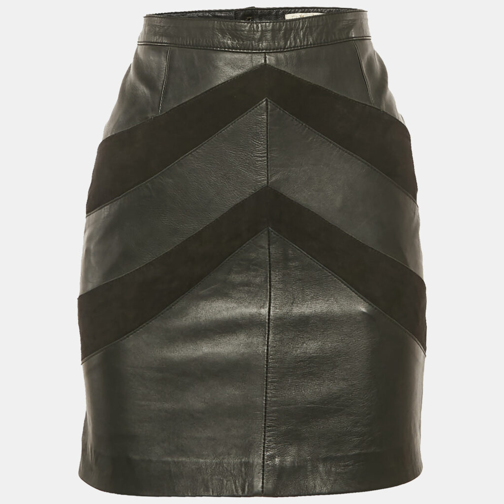 luxury-women-maje-used-clothes-p1178766-004-1.jpg Maje Black Leather & Suede Patterned Mini Skirt S
