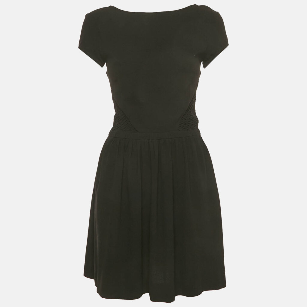 Maje Black Crepe Smocked Mini Dress M Maje Black Crepe Smocked Mini Dress M