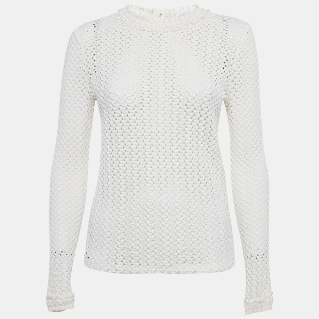 Maje White Textured Crochet Long Top S