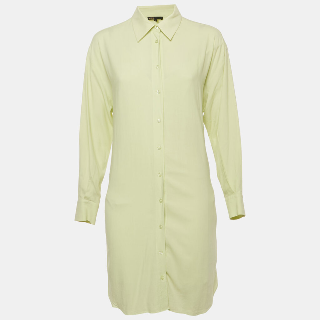 Maje Lime Green Crepe Button Front Layered Mini Dress S