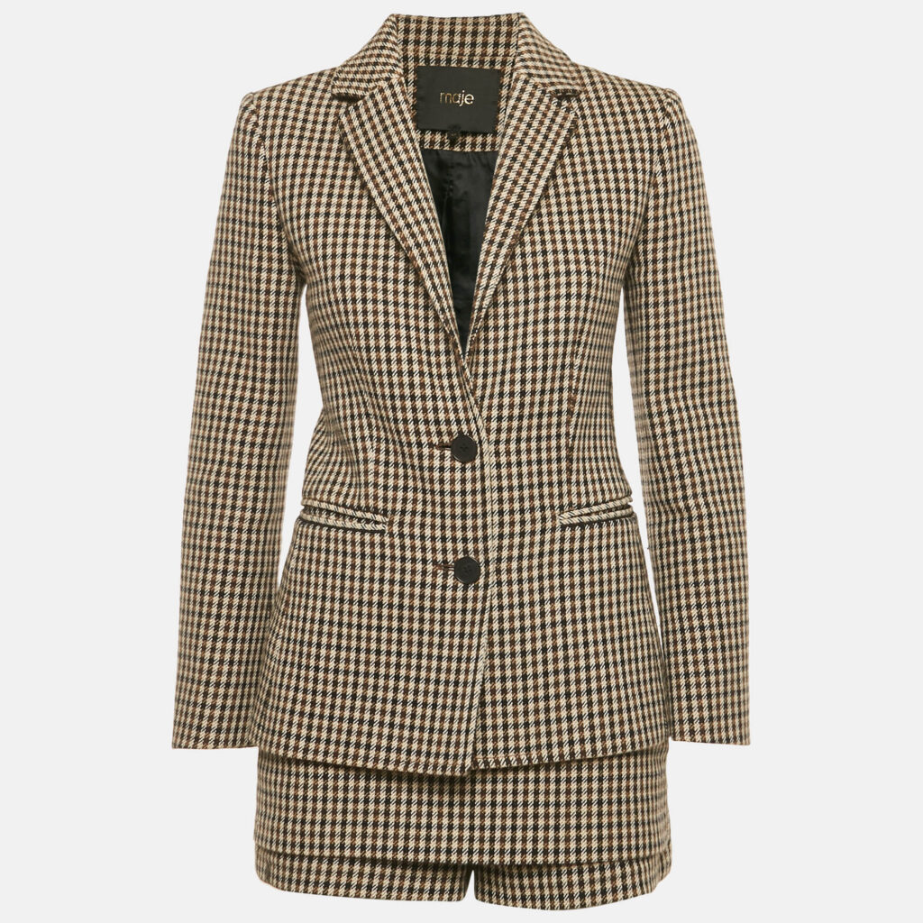 Maje Brown/Tan Houndstooth Skorts and Blazer Set S