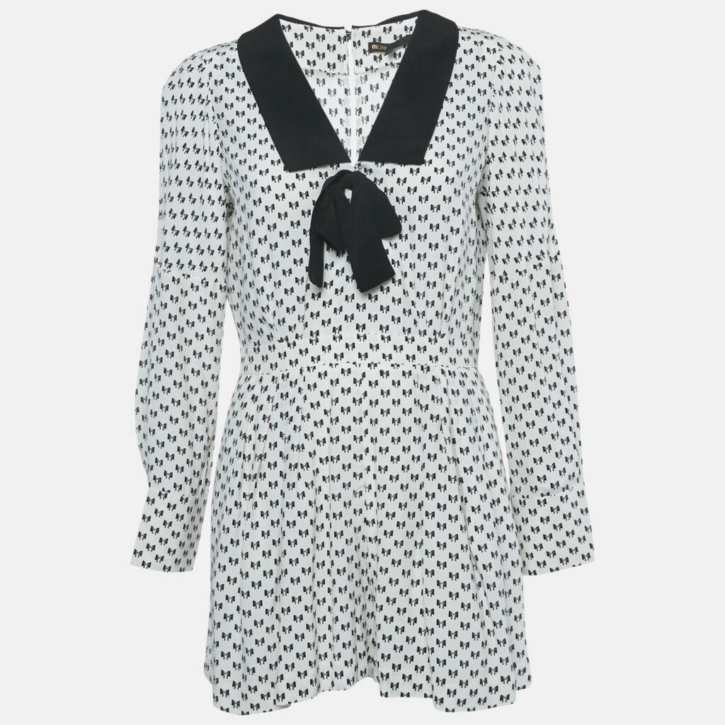 Maje White Bow Print Crepe Playsuit M Maje White Bow Print Crepe Playsuit M
