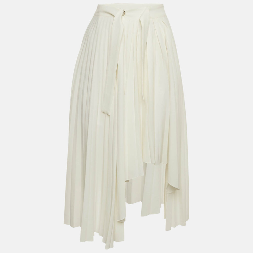 Maje White Crepe Pleated Asymmetric Midi Skirt S Maje White Crepe Pleated Asymmetric Midi Skirt S