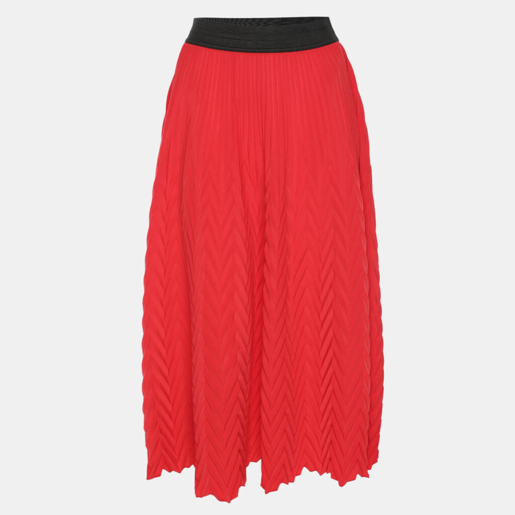 Maje Red Pleated Accents Crepe Midi Skirt S Maje Red Pleated Accents Crepe Midi Skirt S