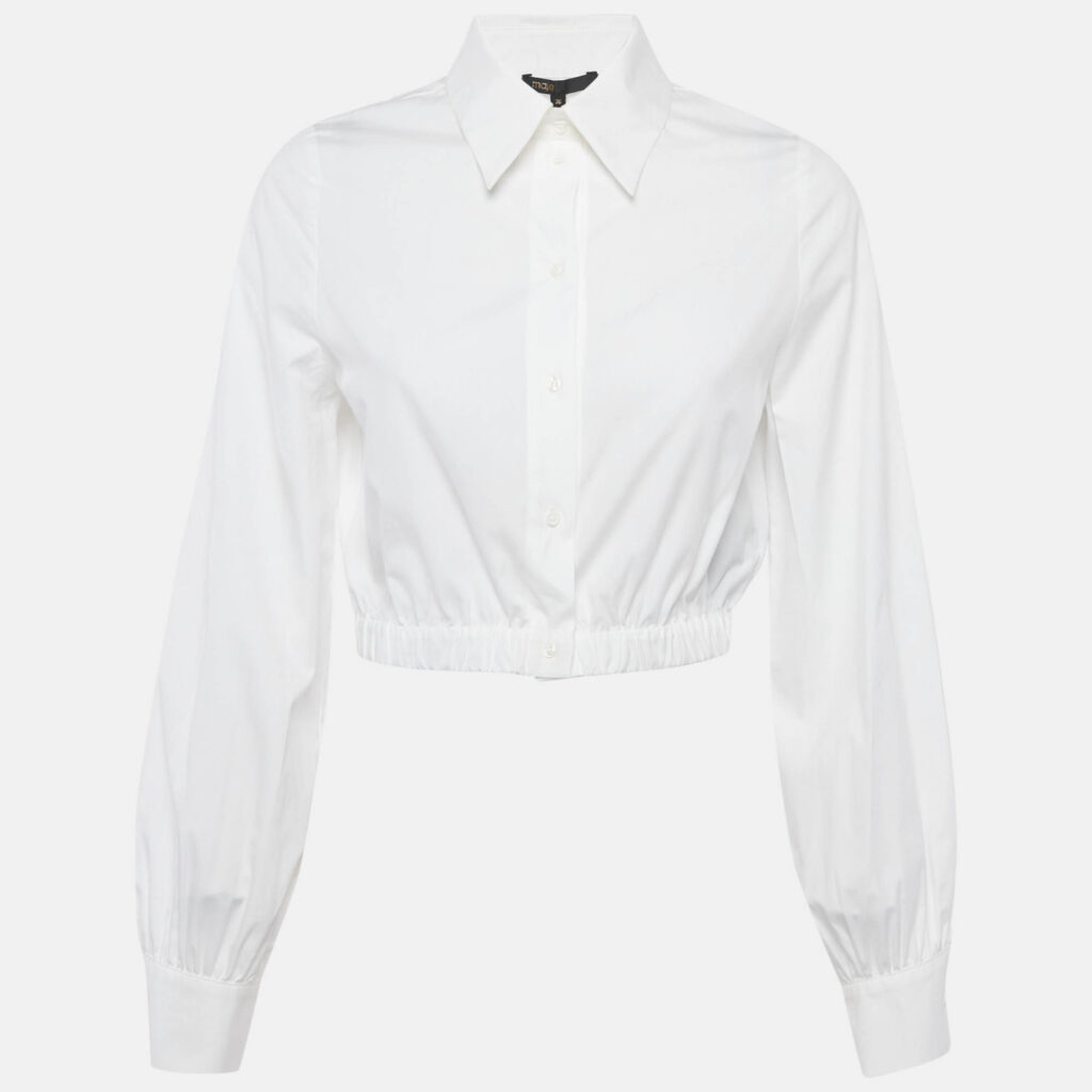 Maje White Cotton Button Front Crop Shirt S Maje White Cotton Button Front Crop Shirt S
