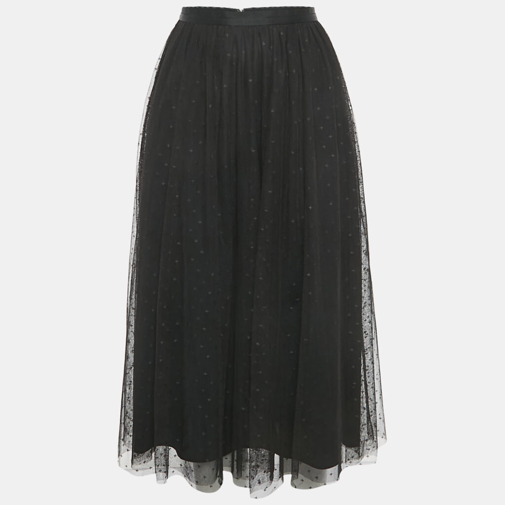 Needle & Thread Black Patterned Tulle Flared Midi Skirt S Needle & Thread Black Patterned Tulle Flared Midi Skirt S