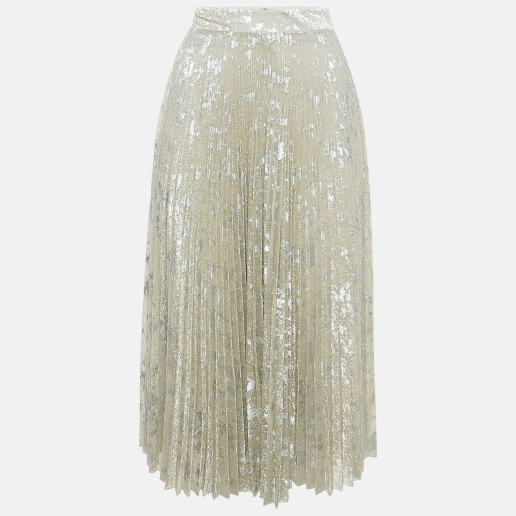 Blumarine Silver Lurex Knit Pleated Midi Skirt S Blumarine Silver Lurex Knit Pleated Midi Skirt S