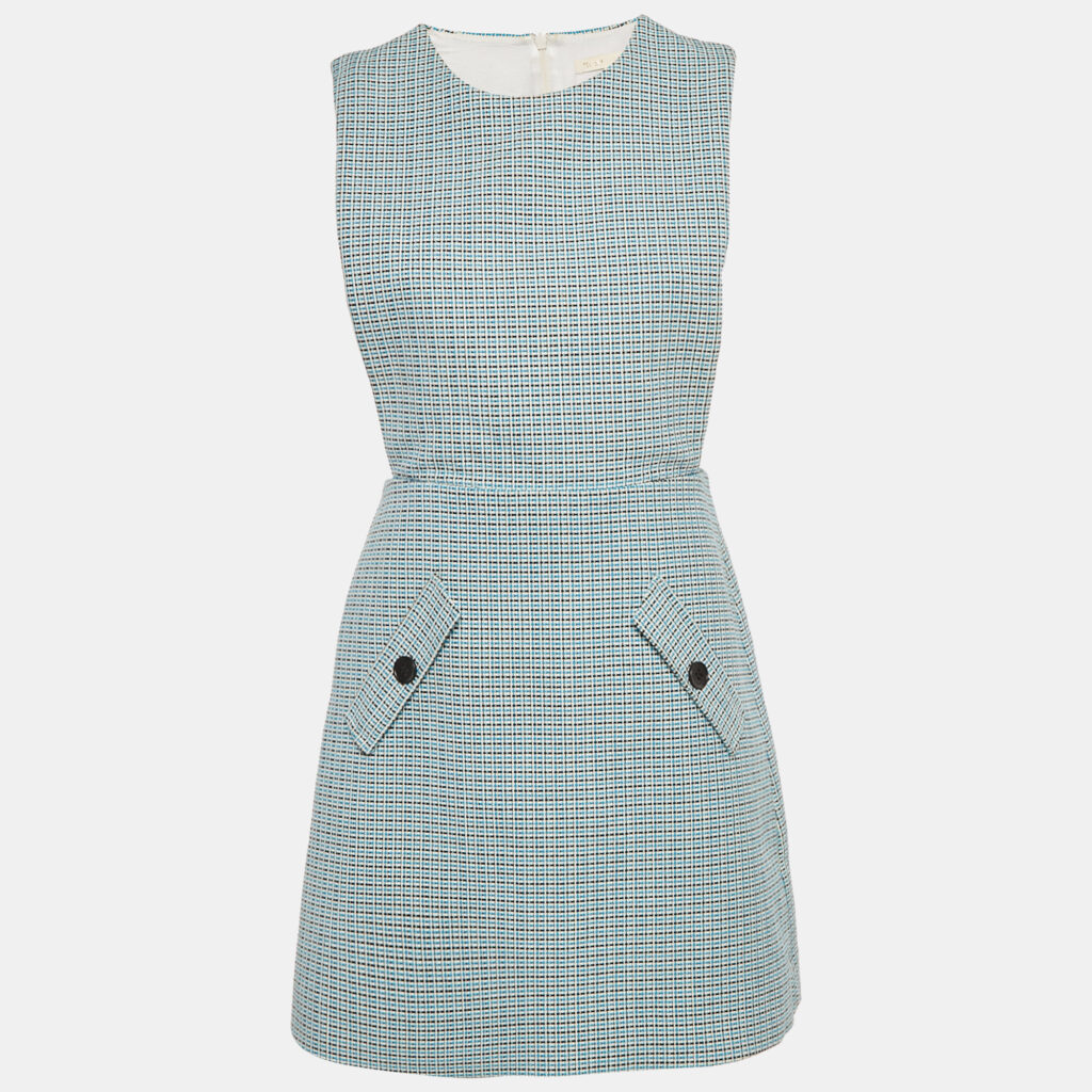 Maje Blue Patterned Cotton Riopa Mini Dress L Maje Blue Patterned Cotton Riopa Mini Dress L