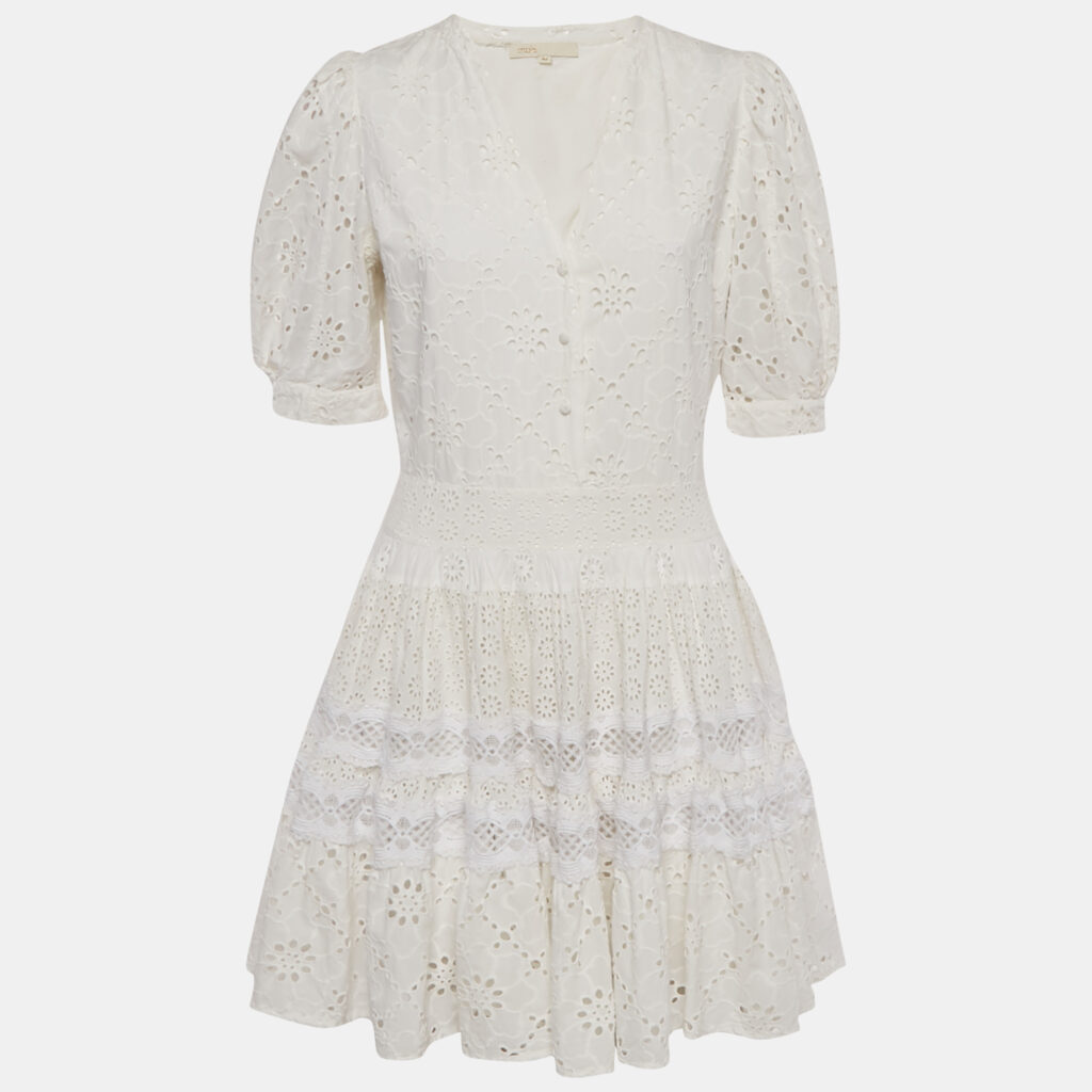 Maje White Broderie Anglaise Cotton Lace Trim Mini Dress L Maje White Broderie Anglaise Cotton Lace Trim Mini Dress L