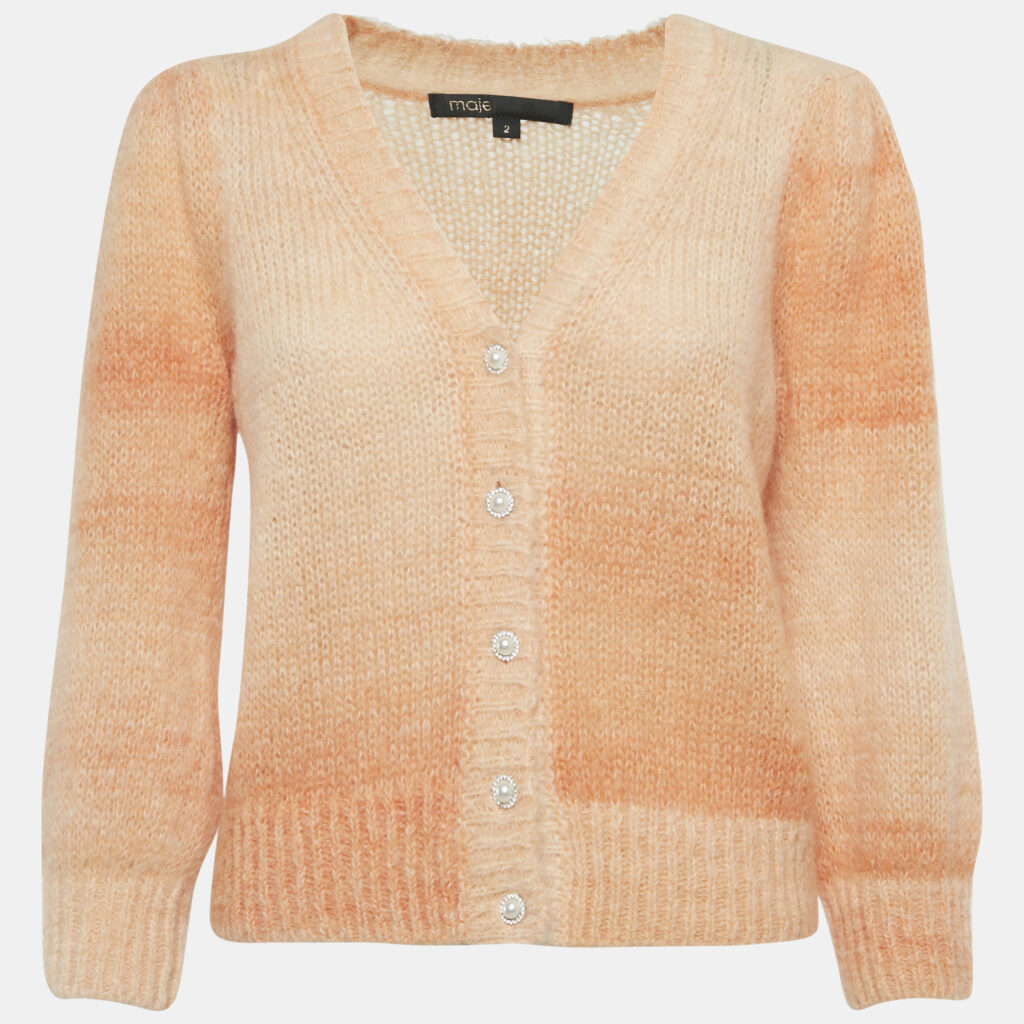 Maje Orange Mohair Wool Jewel Buttoned Cardigan M