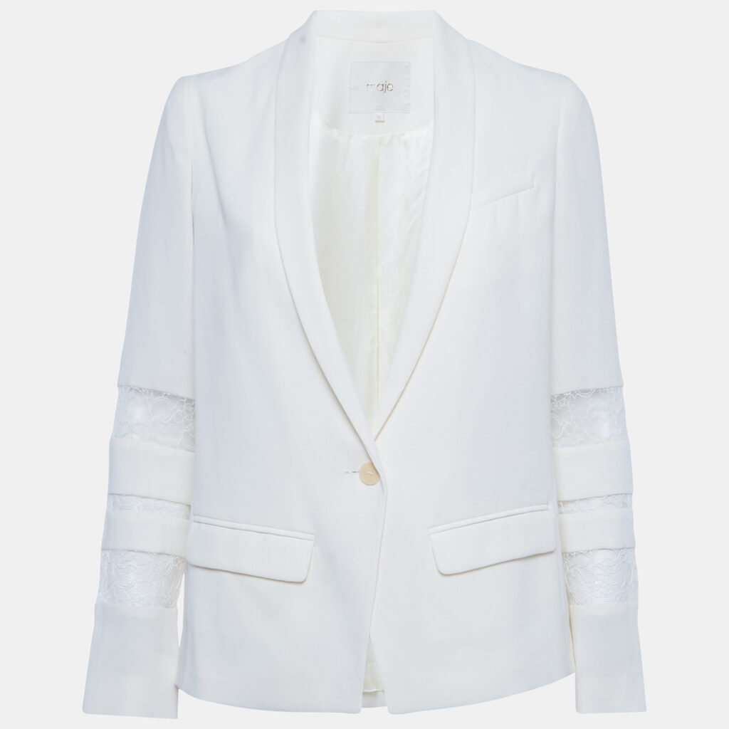 Maje Cream Crepe & Lace Trim Button Front Blazer S Maje Cream Crepe & Lace Trim Button Front Blazer S