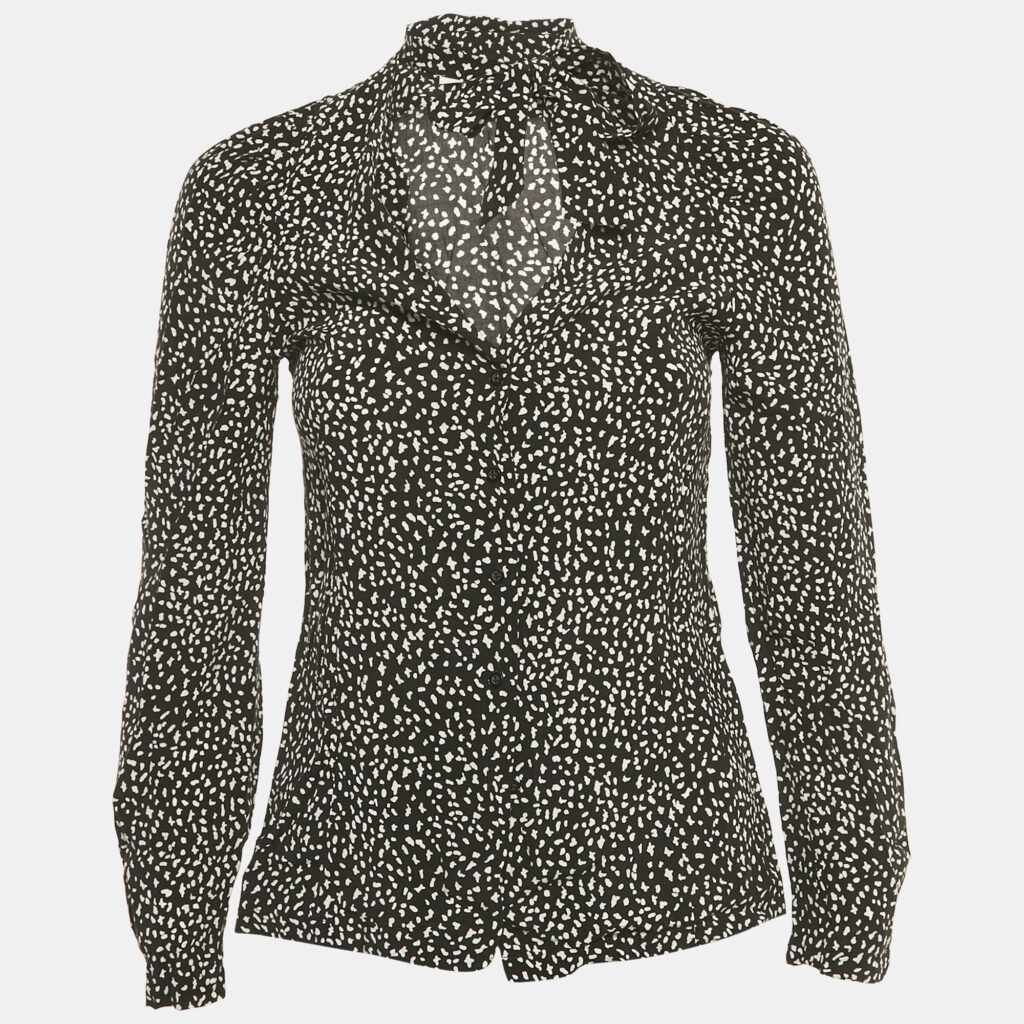 Maje Black Printed Crepe Neck Tie Detail Top S Maje Black Printed Crepe Neck Tie Detail Top S