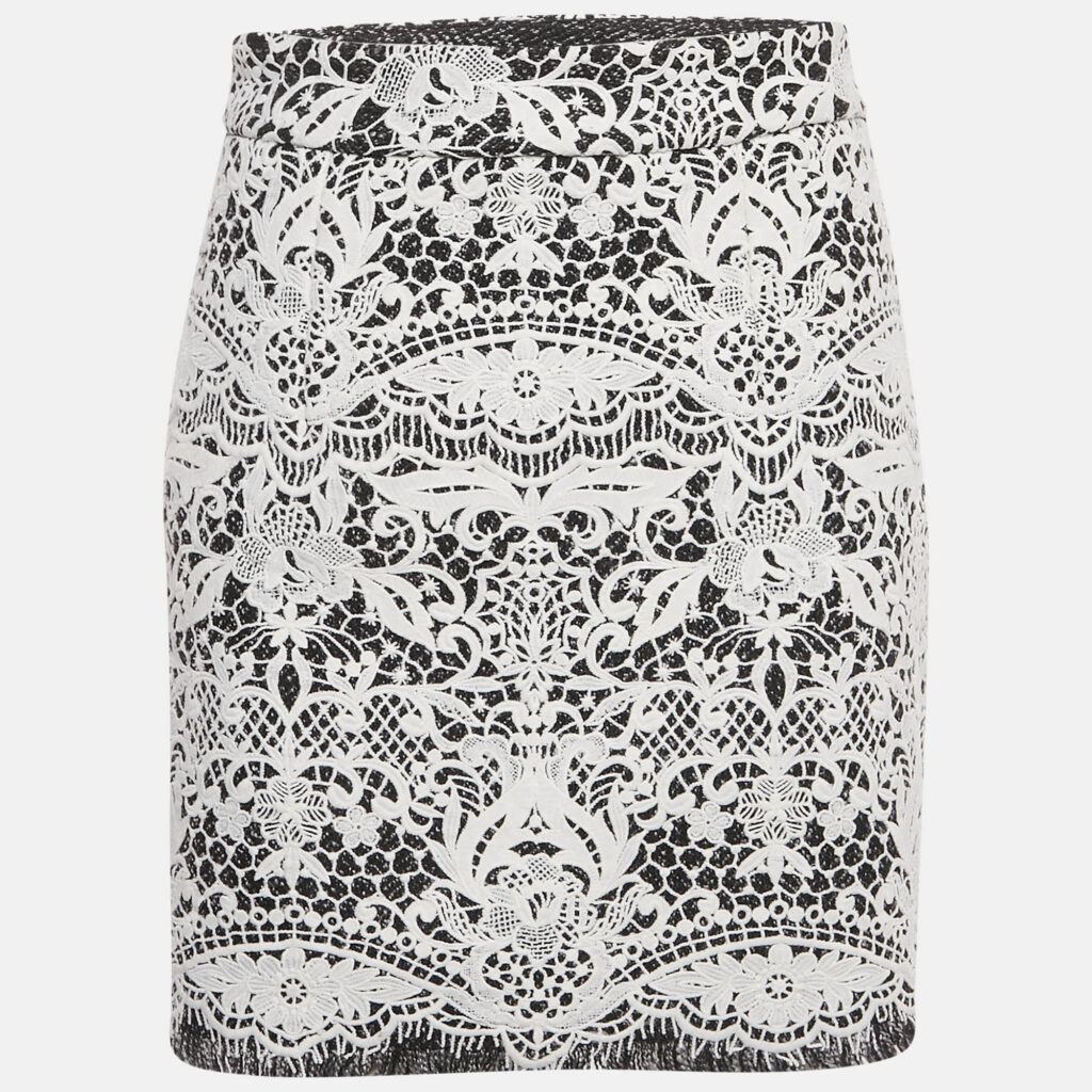 Maje White / Black Lace Fringed Hem Mini Skirt M Maje White / Black Lace Fringed Hem Mini Skirt M