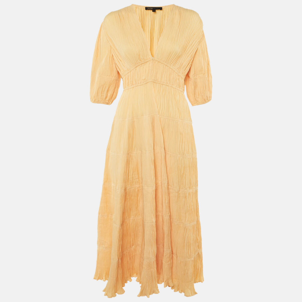 Maje Light Orange Plisse Robbylou Midi Dress S