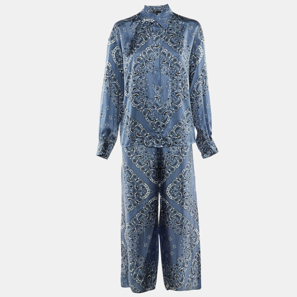 luxury-women-maje-used-clothes-p1223710-006.jpg Maje Blue Paisley Printed Satin Shirt & Pants Set S