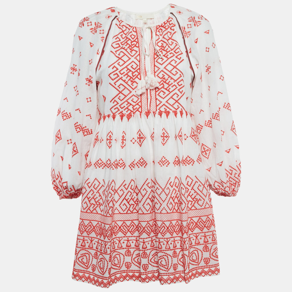 Maje White/Red Embroidered Cotton Rolipa Mini Dress XS