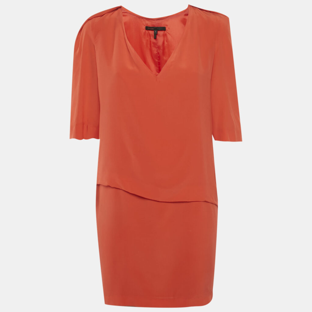 Maje Red Silk V-Neck Mini Dress L
