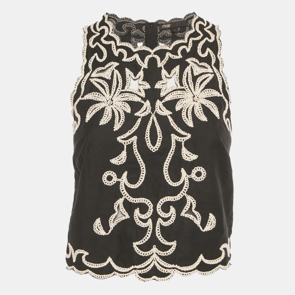 Maje Black Embroidered Cotton Top S