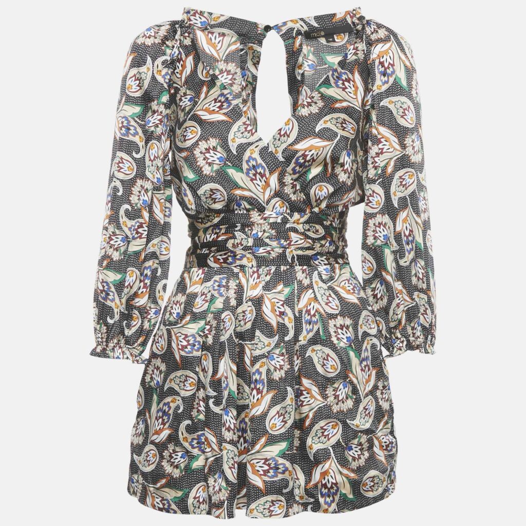 Maje Black Printed Satin Paisley Noir Jumpsuit S
