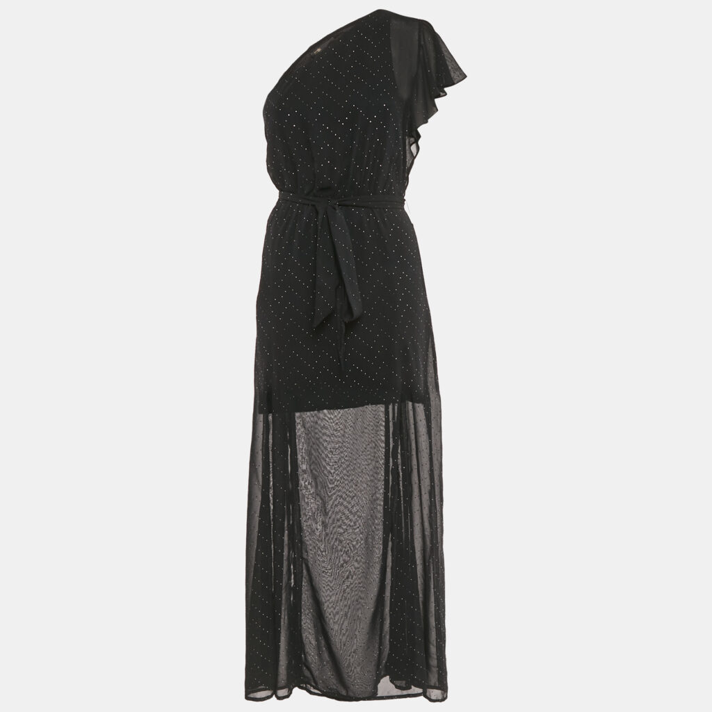 Maje Black Embellished Crepe One Shoulder Maxi Dress S Maje Black Embellished Crepe One Shoulder Maxi Dress S