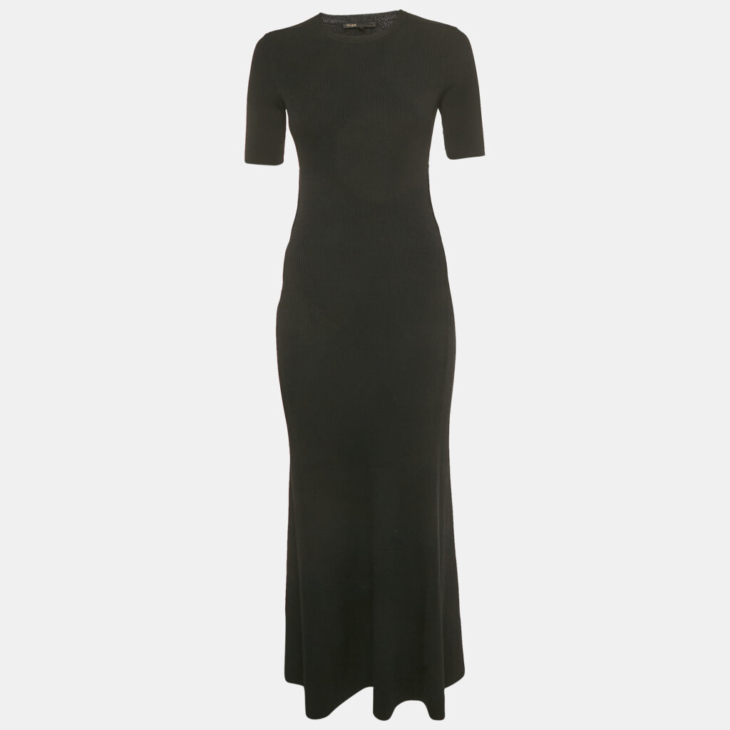 Maje Black Rib Knit Openwork Long Dress XS Maje Black Rib Knit Openwork Long Dress XS