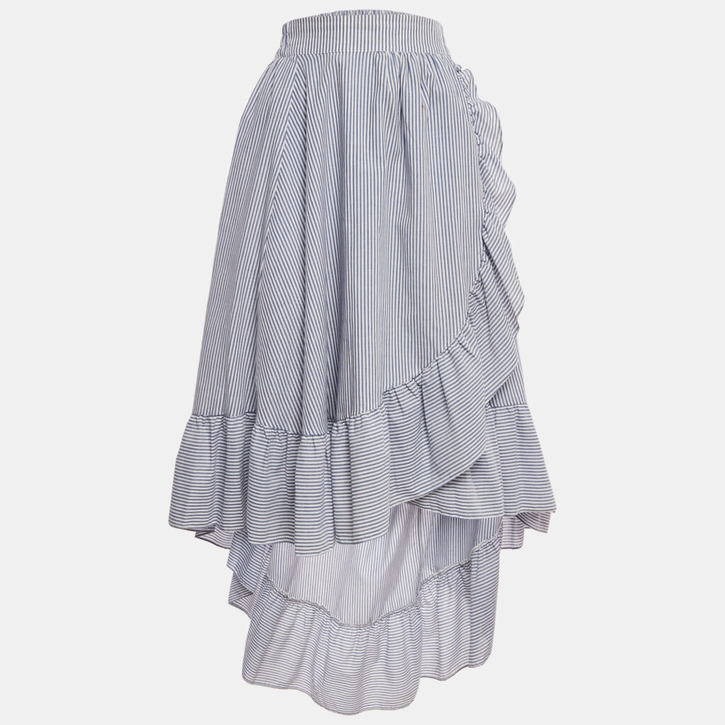 Maje White/Blue Striped Cotton Blend Asymmetric John Skirt S