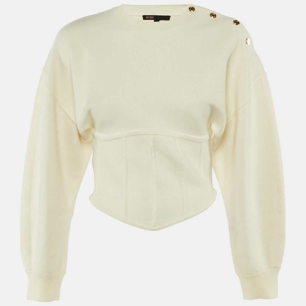 Maje Ivory Knit Corset Jumper S Maje Ivory Knit Corset Jumper S