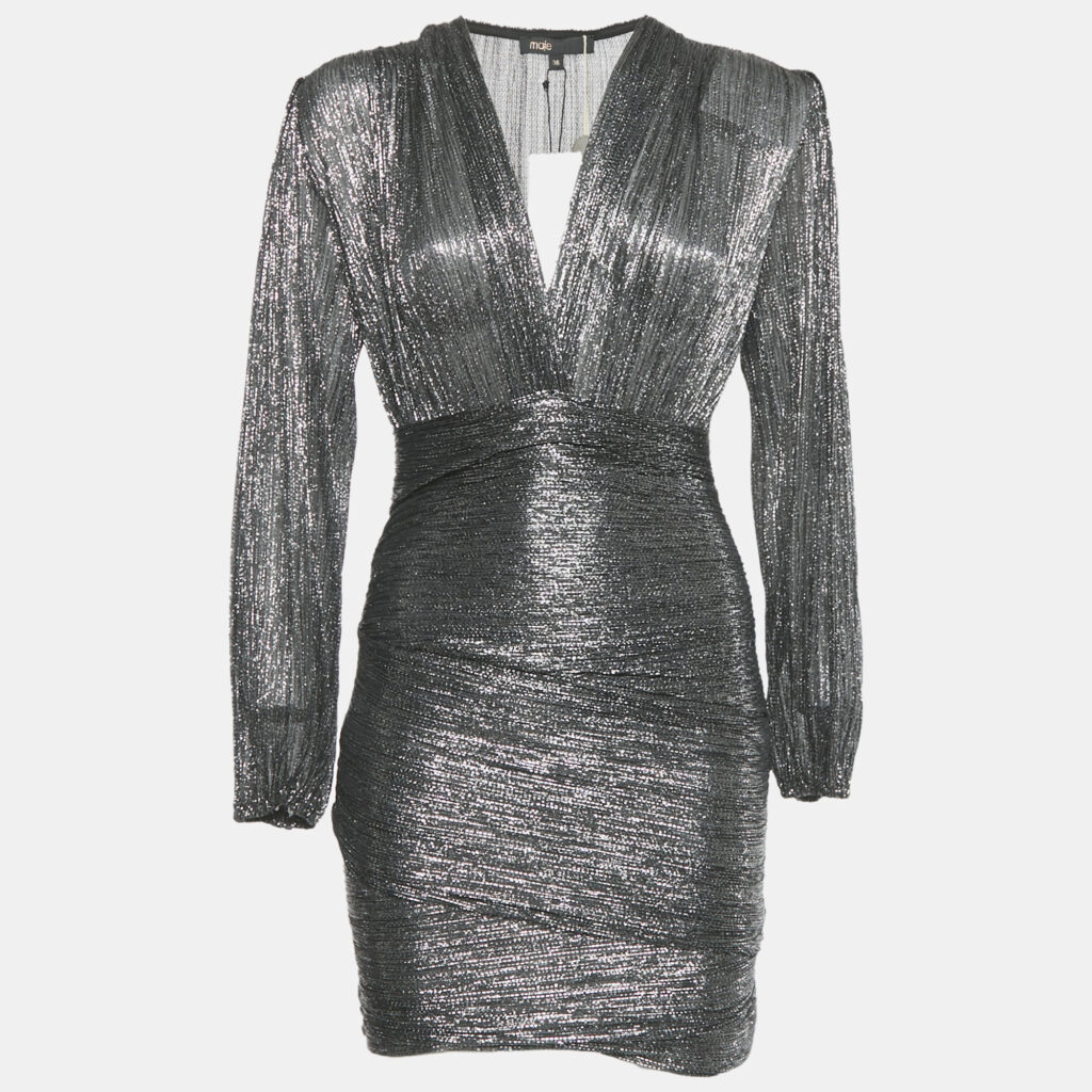 Maje Black Metallic Unny Mini Dress S Maje Black Metallic Unny Mini Dress S