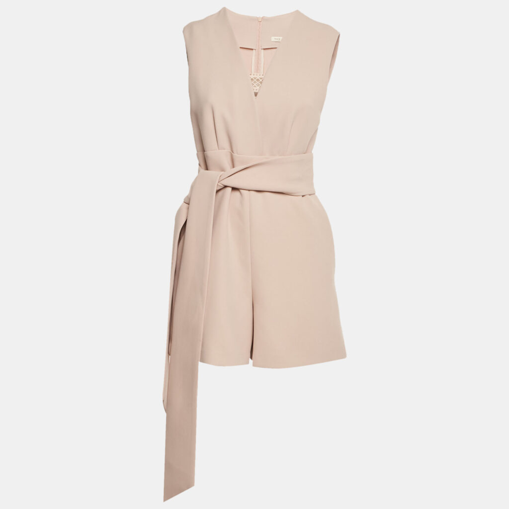 Maje Beige Lace Trim Crepe Belted Playsuit M
