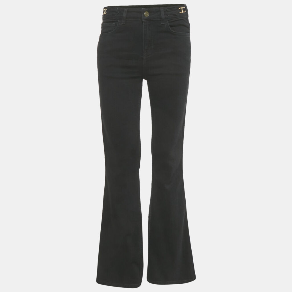 Maje Black Logo Detail Denim Flared Jeans S/Waist 28" Maje Black Logo Detail Denim Flared Jeans S/Waist 28"