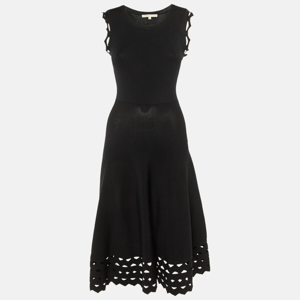 Maje Black Knit Rumba Flared Midi Dress M Maje Black Knit Rumba Flared Midi Dress M