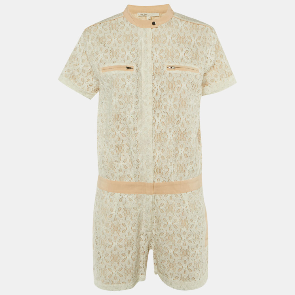 Maje White Lace & Silk Trim Zip UP Jumpsuit L