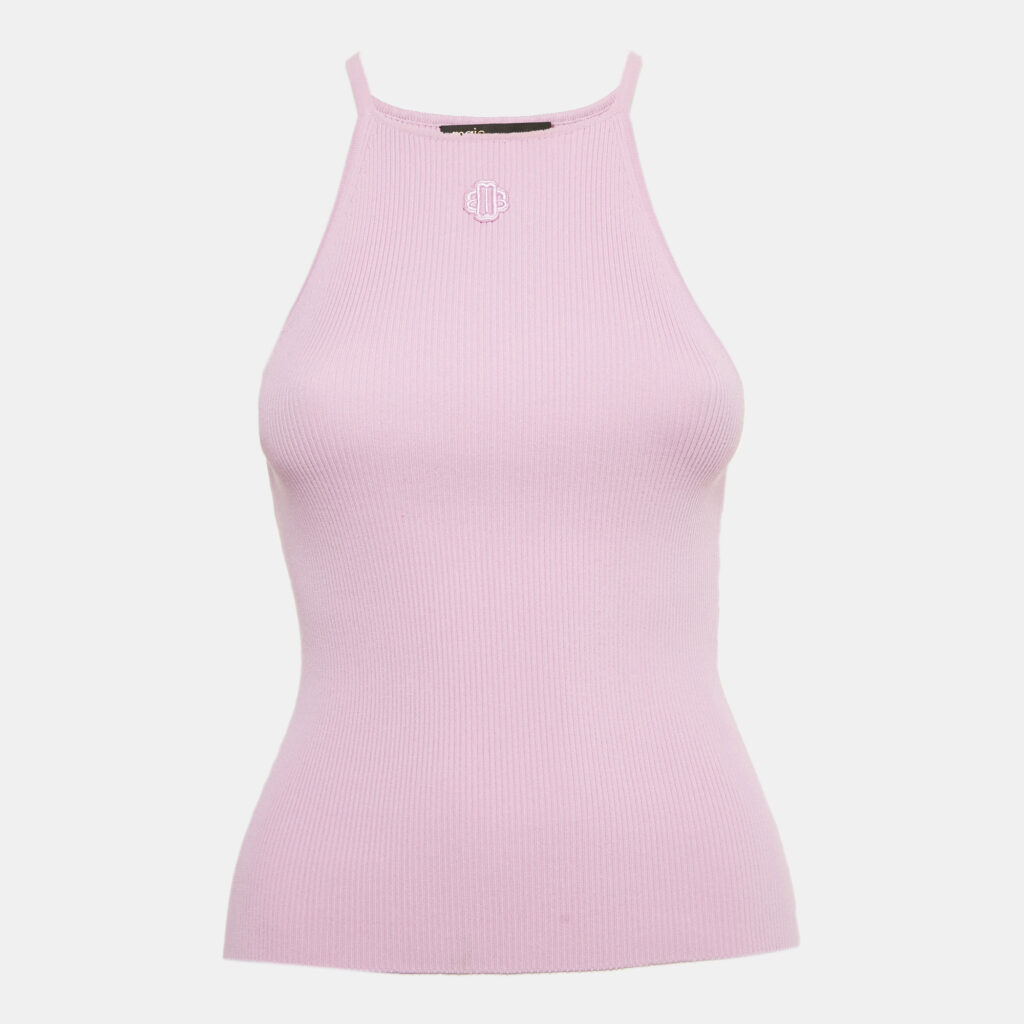 Maje Parma Violet Logo Embroidered Rib Knit Tank Top S Maje Parma Violet Logo Embroidered Rib Knit Tank Top S