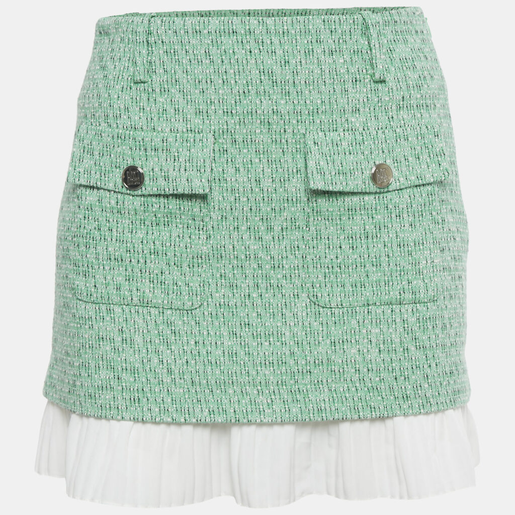 Maje Green Tweed and Plisse 2 in 1 Effect Mini Skirt S