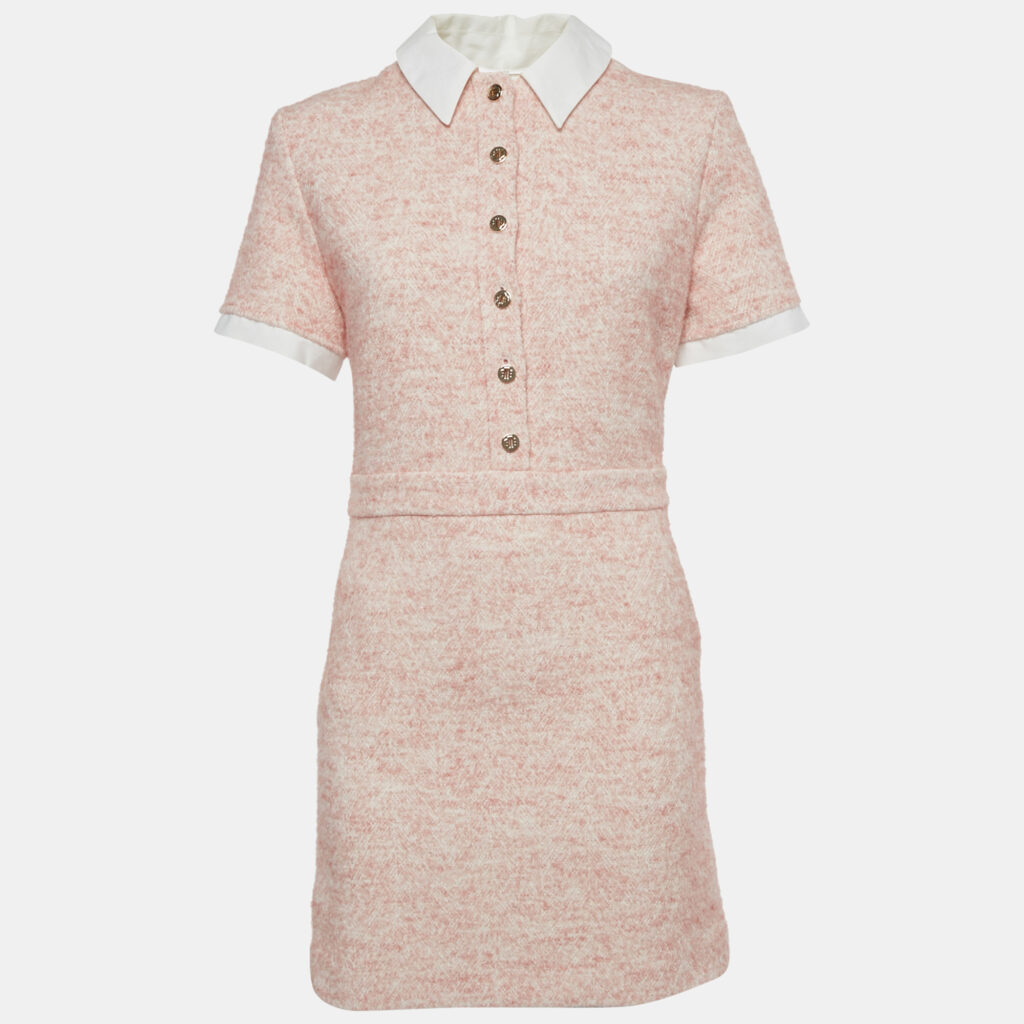 luxury-women-maje-used-clothes-p1244452-004.jpg Maje Pink Collared Tweed Mini Dress M