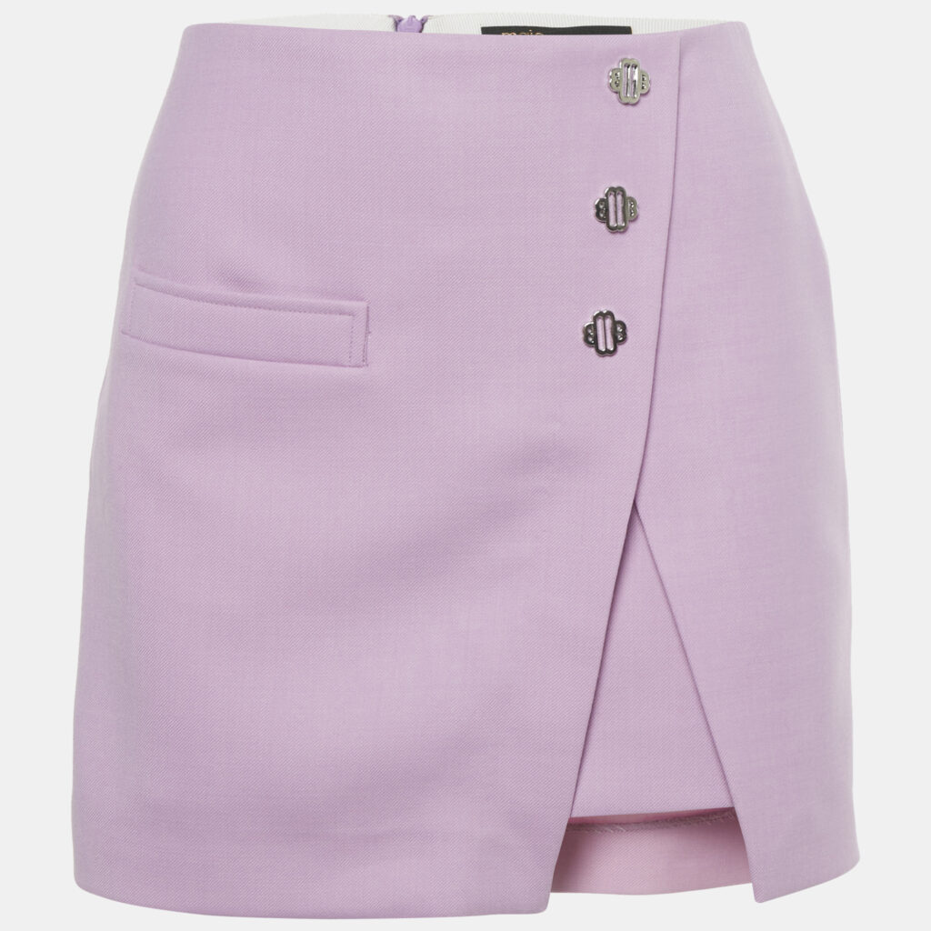 luxury-women-maje-used-clothes-p1244458-001-1.jpg Maje Light Purple Gabardine Button Detail Mini Skirt XS