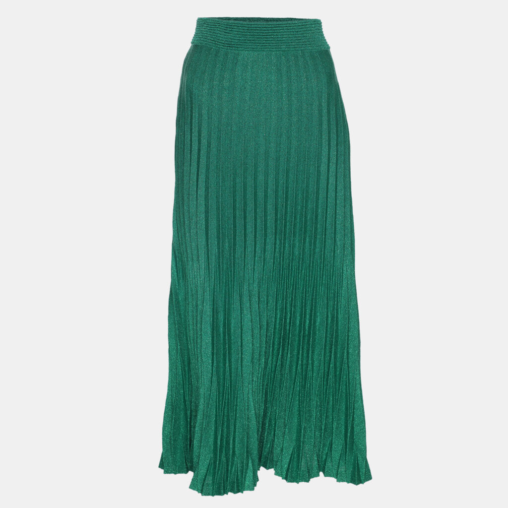 luxury-women-maje-used-clothes-p1246290-001-1.jpg Maje Green Lurex Knit Pleated Maxi Skirt S