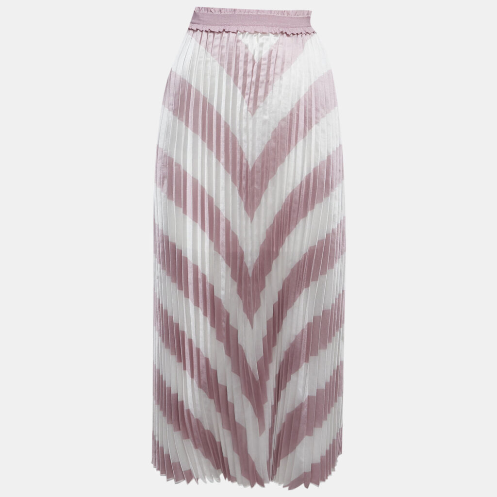 luxury-women-maje-used-clothes-p1248267-001-1.jpg Maje White/Pink Striped Plisse Midi Skirt S
