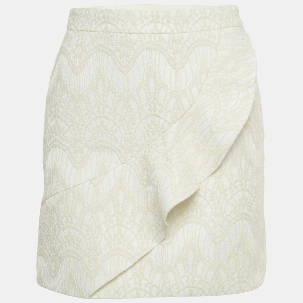 Maje Cream Jacquard Ruffled Mini Skirt S Maje Cream Jacquard Ruffled Mini Skirt S