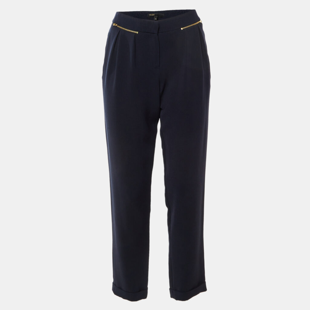 Maje Navy Blue Crepe Laurent Pleated Trousers M Maje Navy Blue Crepe Laurent Pleated Trousers M