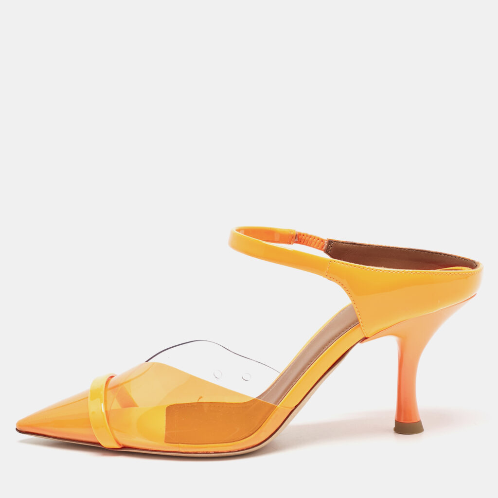 Malone Souliers Neon Orange PVC and Patent Leather Iona Mules Size 36