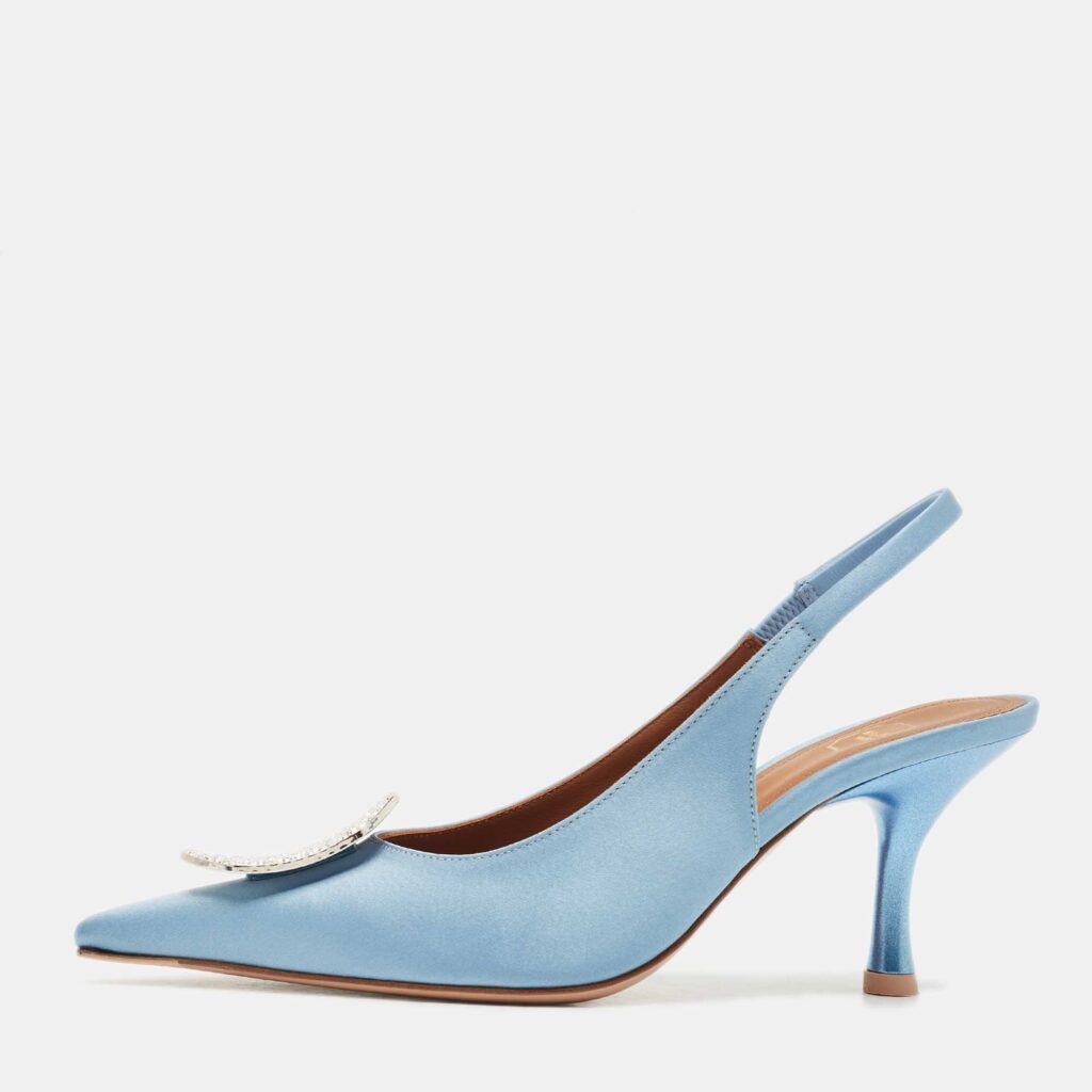Malone Souliers Light Blue Satin Vilma Crystals Slingback Pumps Size 36 Malone Souliers Light Blue Satin Vilma Crystals Slingback Pumps Size 36