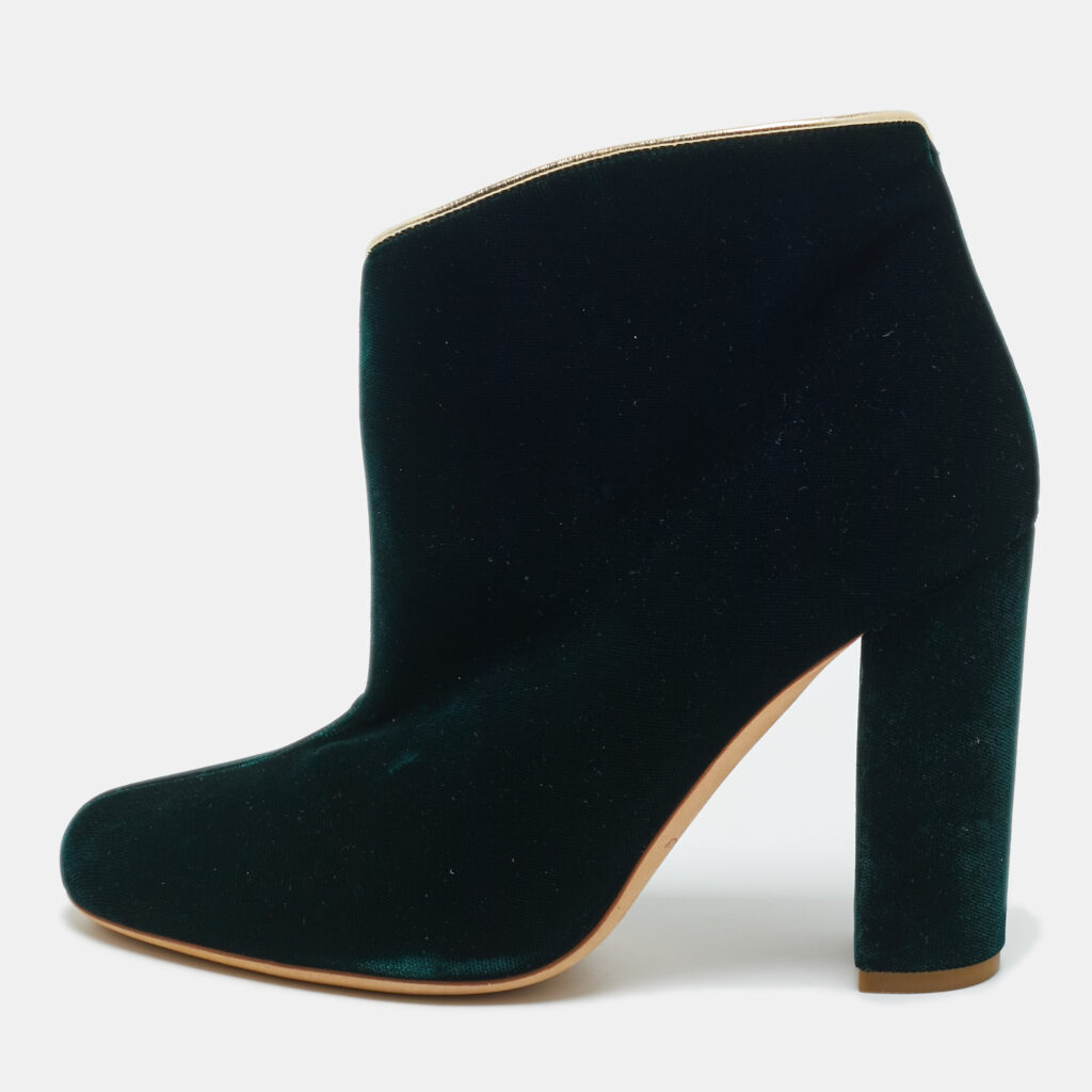 Malone Souliers Dark Green Velvet Eula Booties Size 36.5