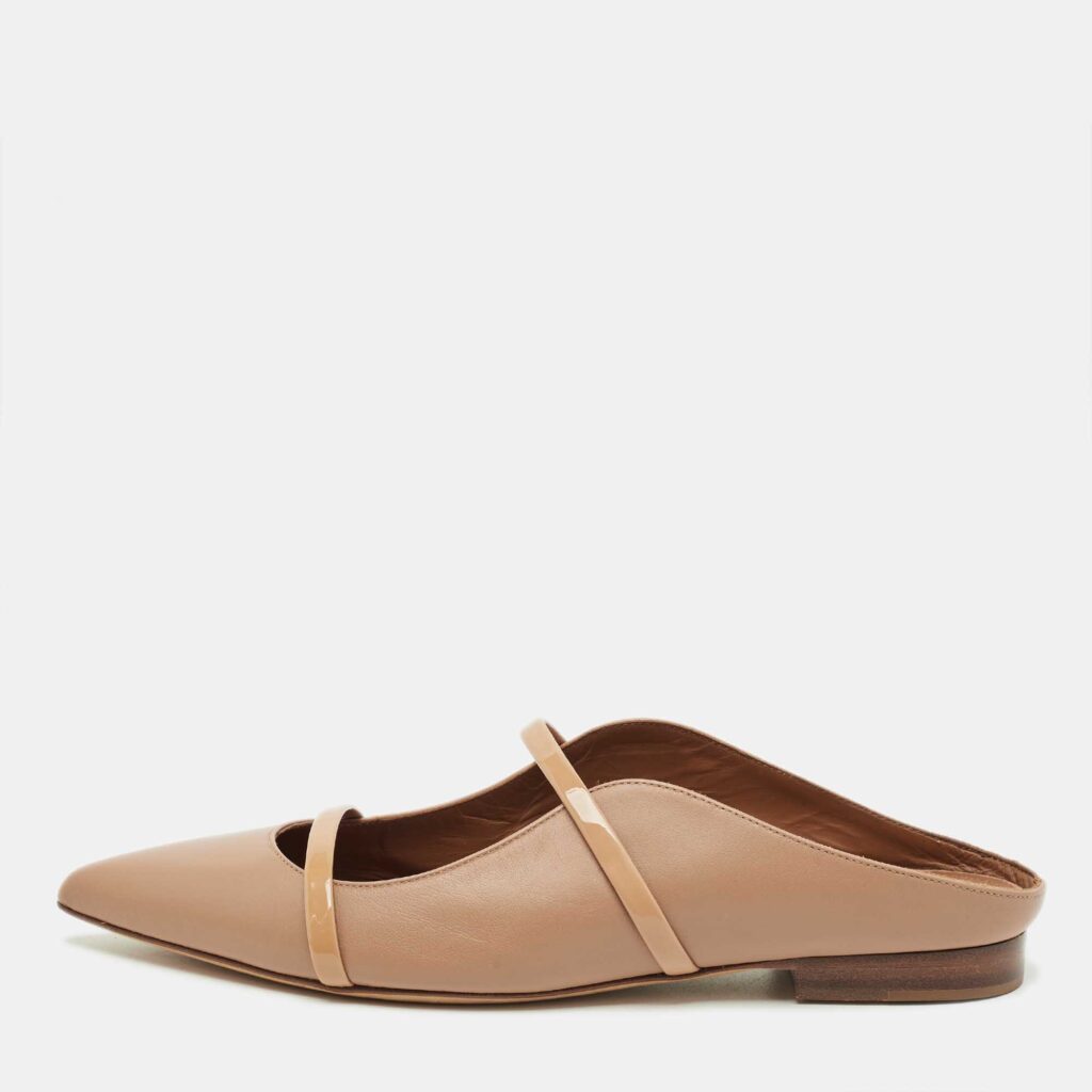 Malone Souliers Beige Leather Maureen Pointed Toe Flat Mules Size 37